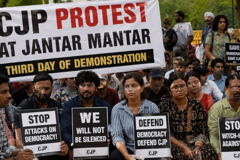 CJP Protesters Continue Demonstration at Jantar Mantar for Third Straight Day