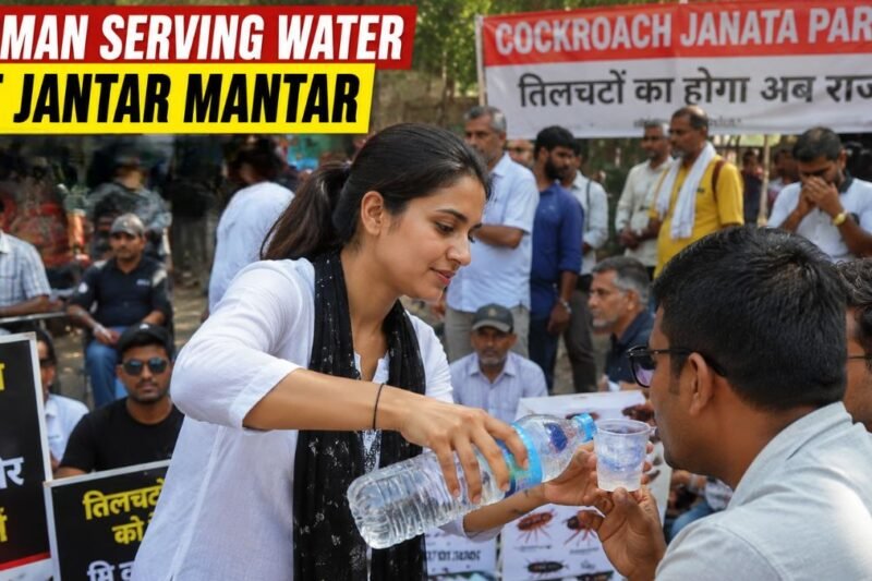 Cockroach Janata Party Protest: Video of Woman Serving Water at Jantar Mantar Goes Viral